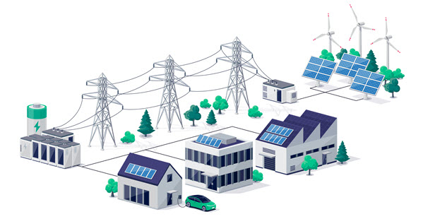 A graphic rendering of a battery energy storage network